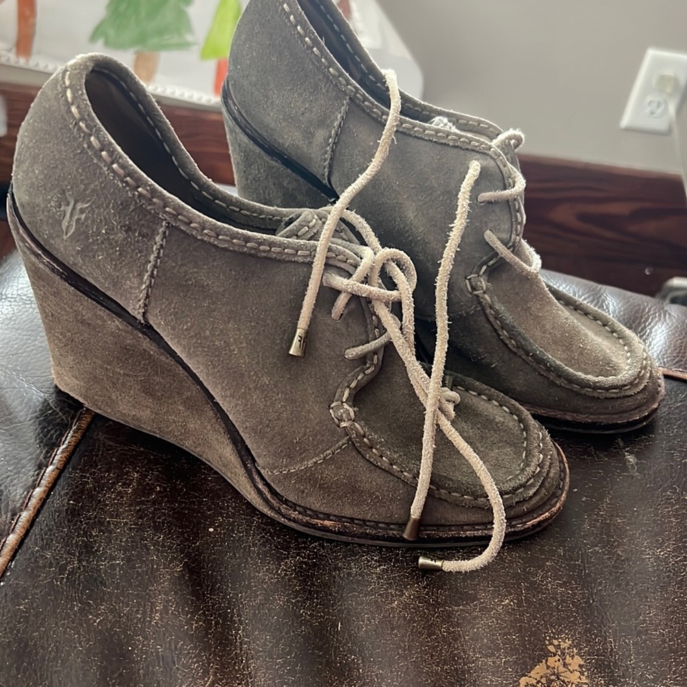 Frye wedge suede lace up